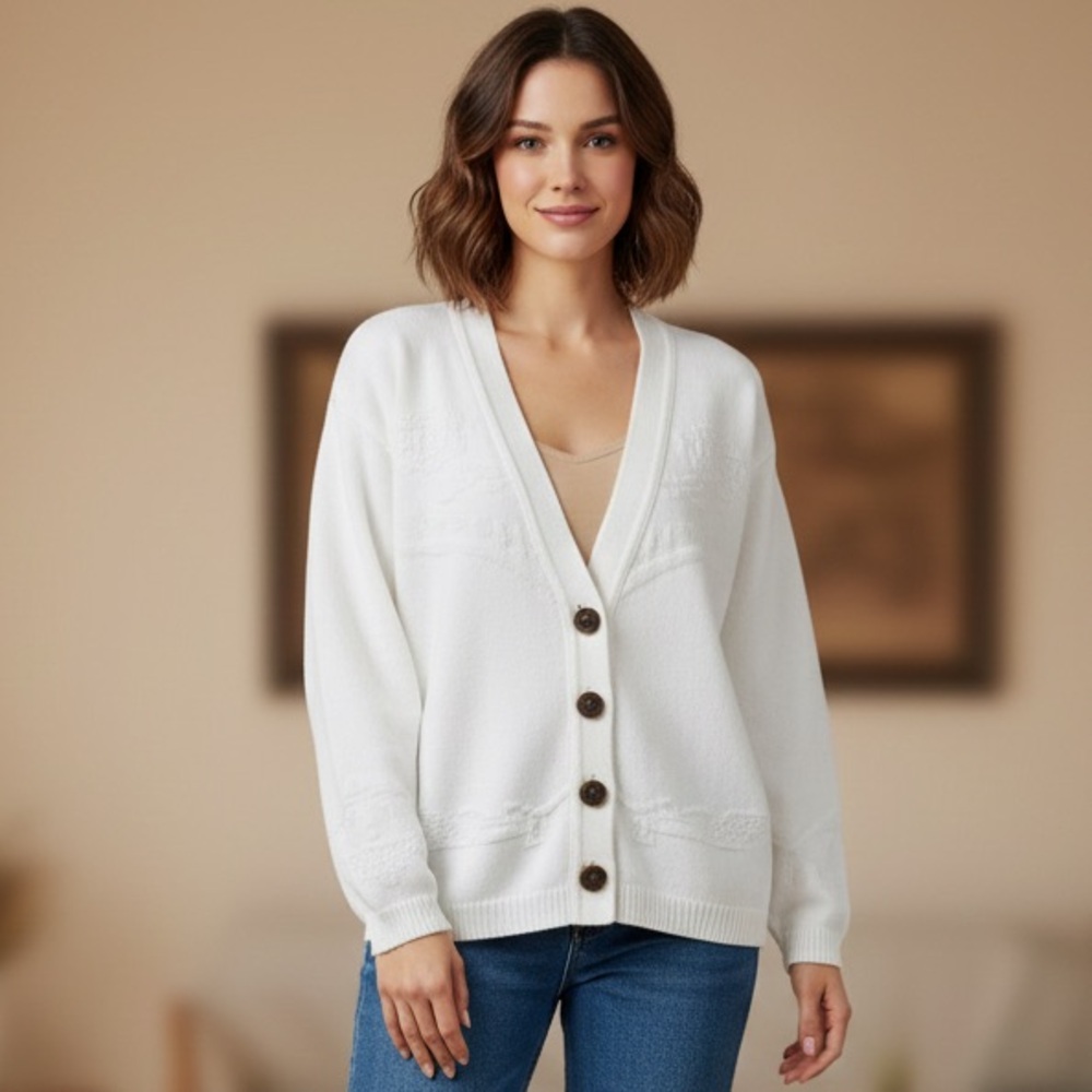 Vintage Knit Cardigan Sweater metal Buttons